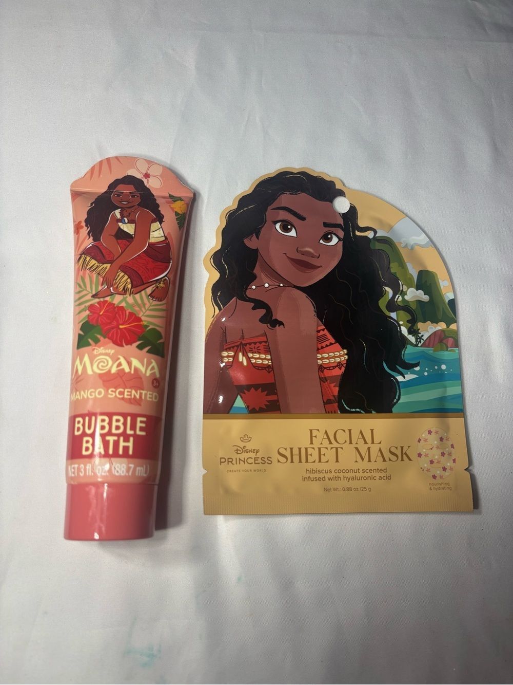 2 New Disney Moana Tropical Bath & Facial Mask Set - Coral, Pink, Gold